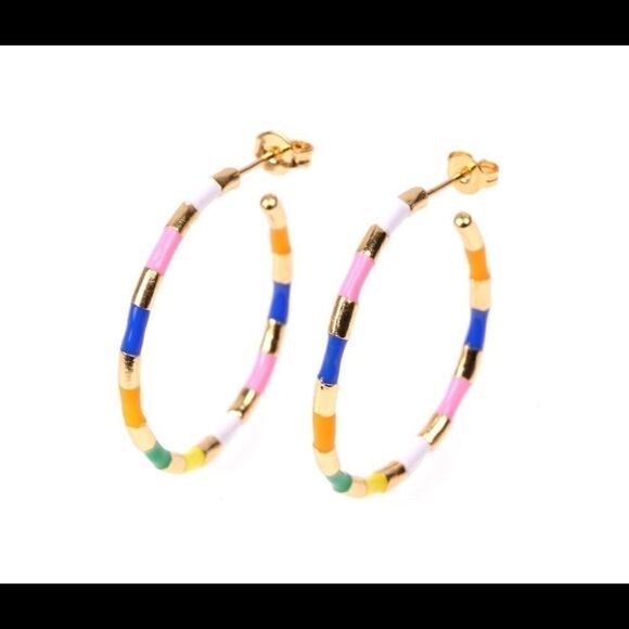 Earrings Round format Gold-plated Artificial Gems - Picture 3 of 8